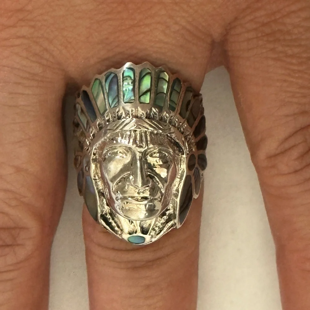925 Silver Native American Indian Chief Warrior Ring - Picture 2 of 6